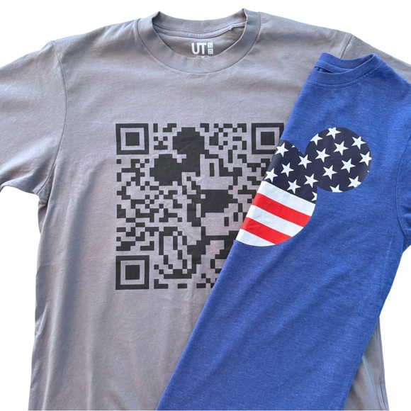 Disney T-Shirt Bundle | Large | Grey QR Code Tee & Blue Patriotic Stars/ Stripes - Picture 6 of 6